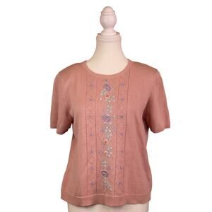 Vintage Alfred Dunner Petite Embroidered Short Sleeve Sweater SZ M FREE SHIPPING